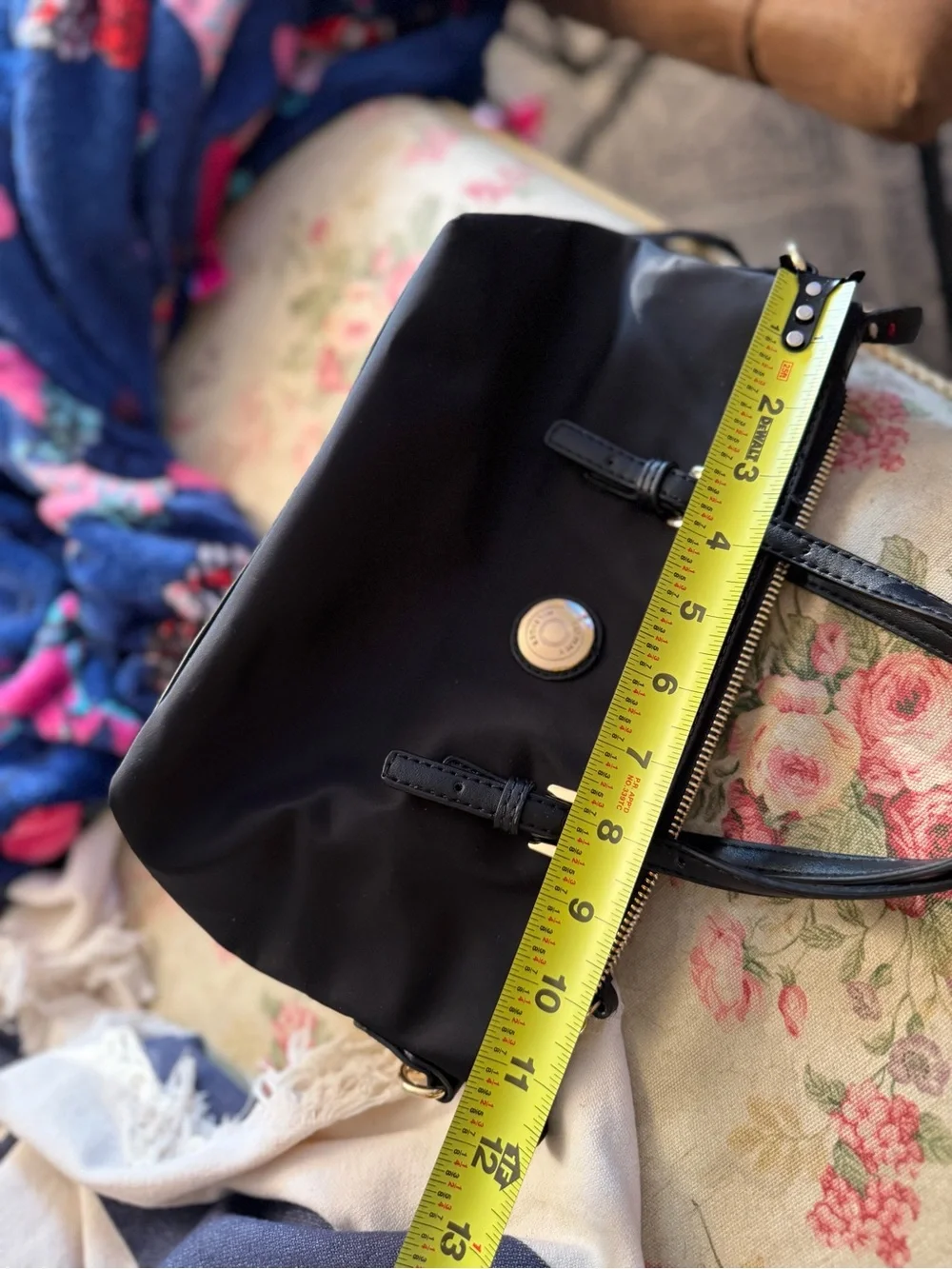 Tommy Hilfiger Black Satchel with Gold-Tone Medallion